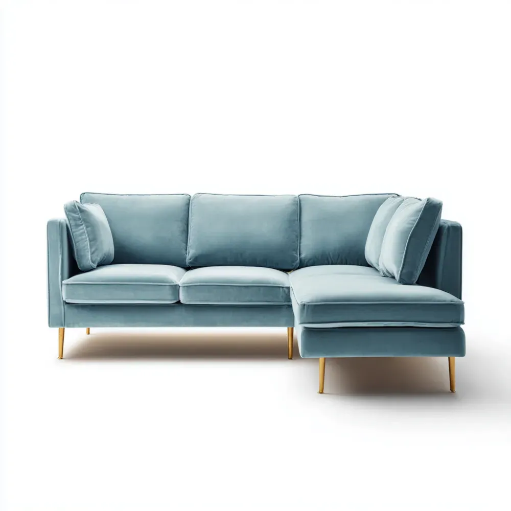コーナーソファ ベルベット 200x85x90 cm – ライトブルー – モダンデザイン