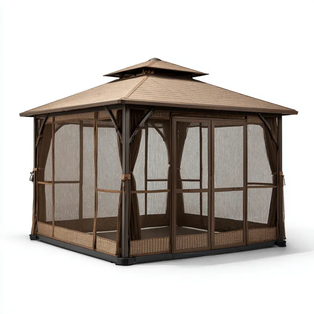屋外ガゼボ アルミ合金 300x300x270 cm – ブラウン – 耐候性