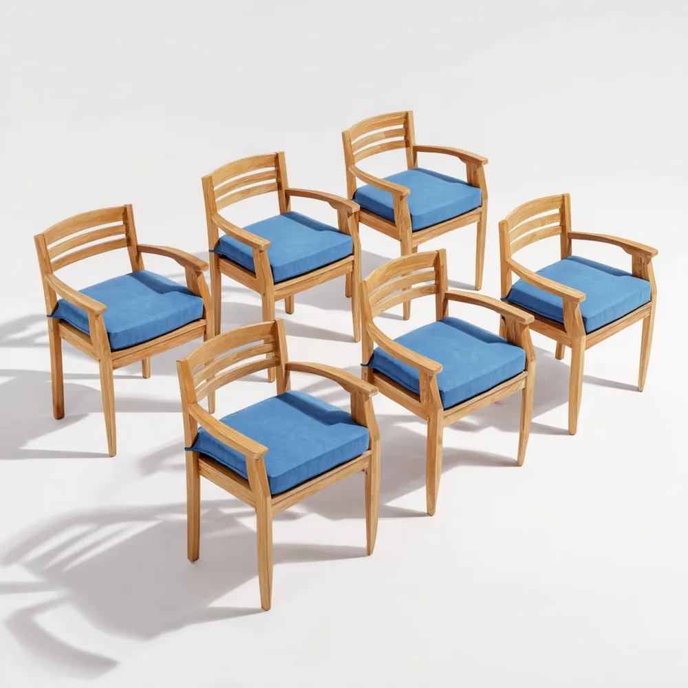 ガーデンダイニングチェア 6個セット ティクウッド製 57x60x85 cm – ブルー – スタイリッシュデザイン