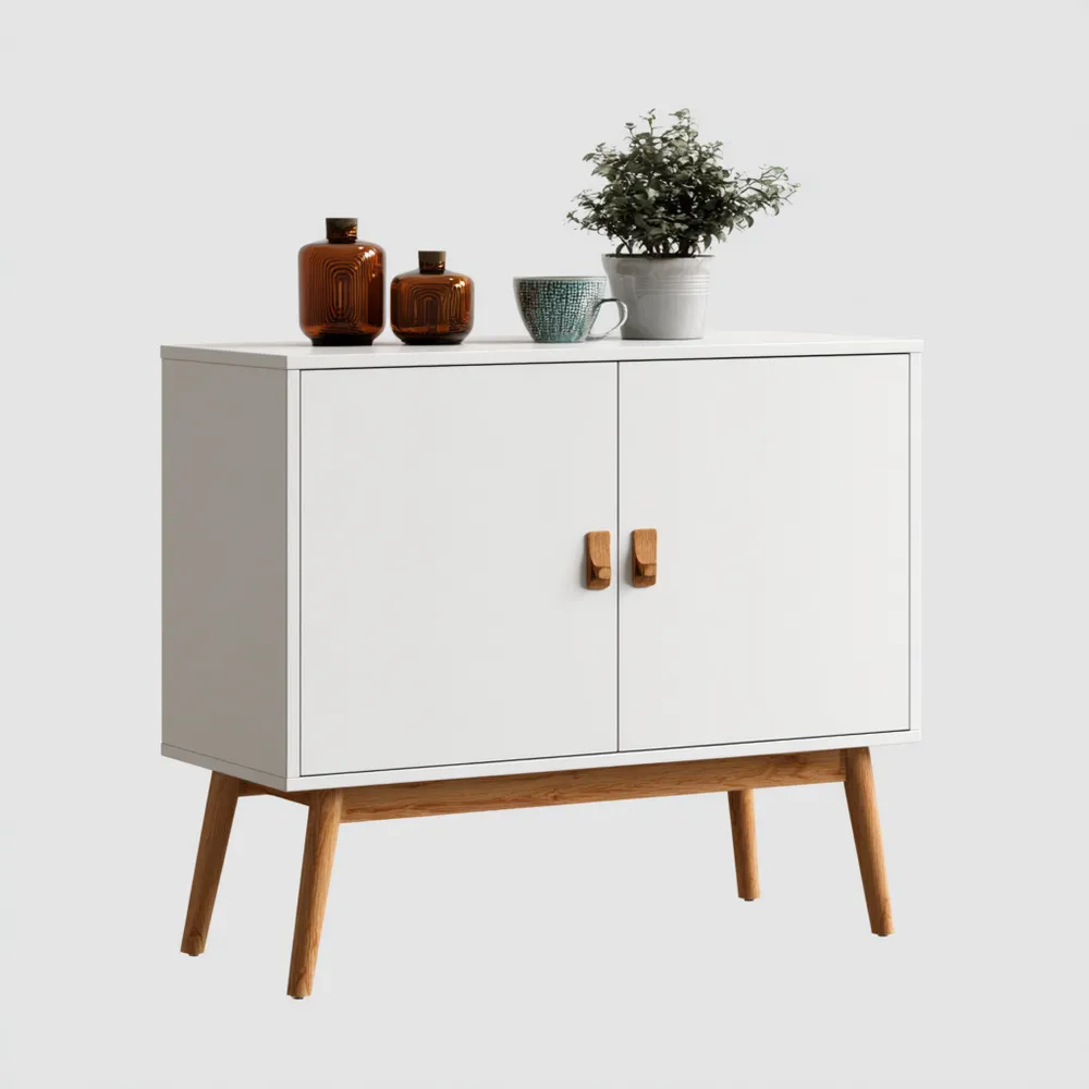 収納キャビネット ホワイト 木製脚 80x35x70 cm – 北欧スタイル