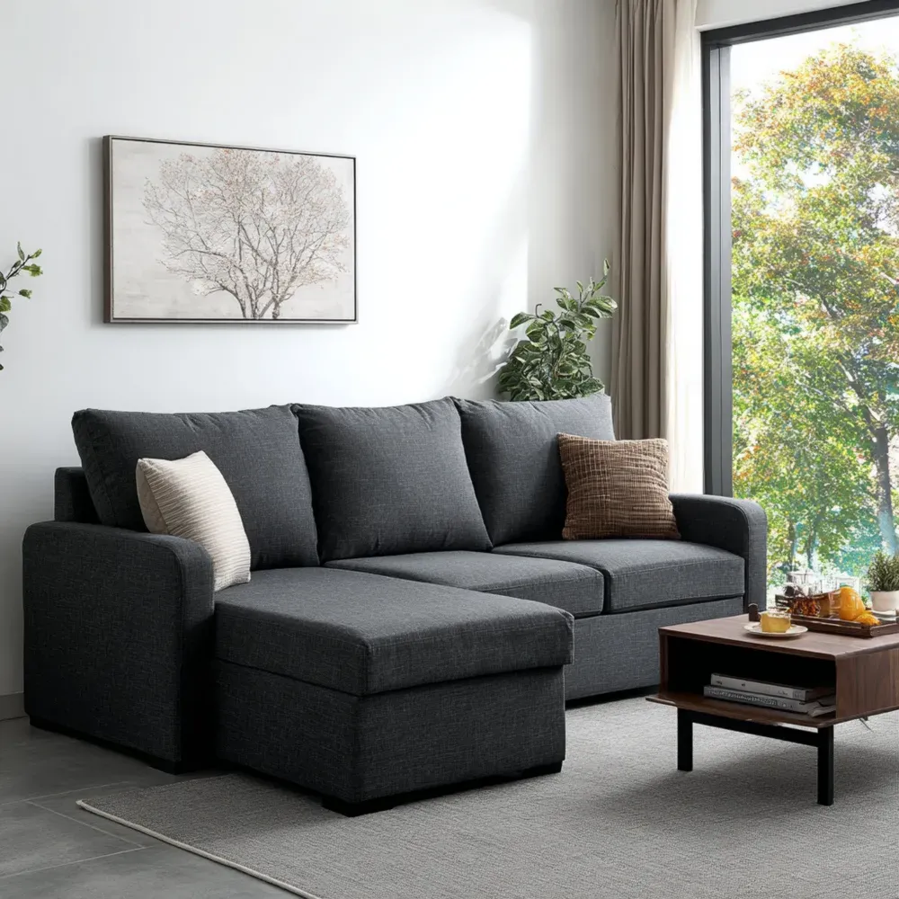 コーナーソファセット 布製 200x145x85 cm – ダークグレー – モダンデザイン