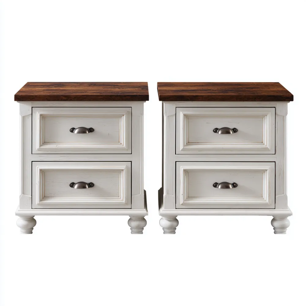 ナイトテーブルセット 木製 50x40x60 cm – ホワイト/ブラウン – クラシックデザイン