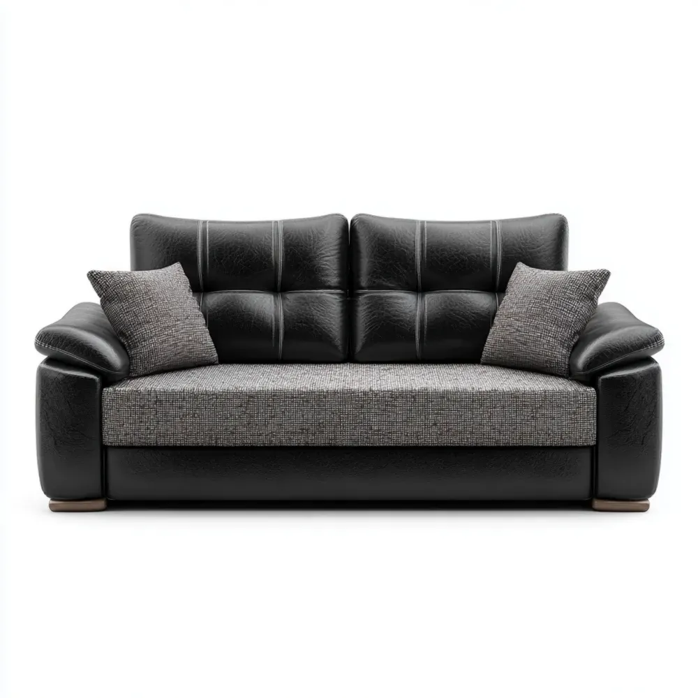 2人掛けソファ 合成革・布 150x85x90 cm – ブラック/グレー – モダンスタイル