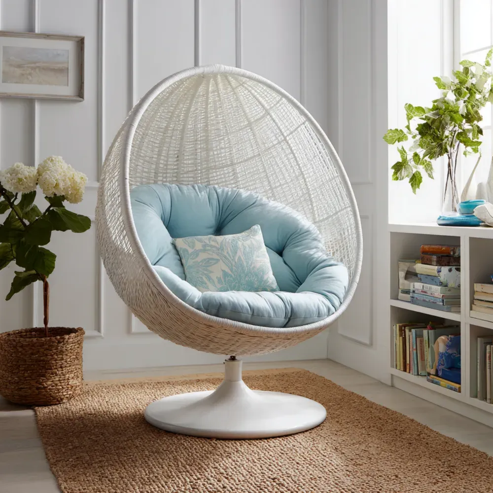ラウンジチェア ラタン 75x75x136 cm – ホワイト/ブルー – エレガントデザイン