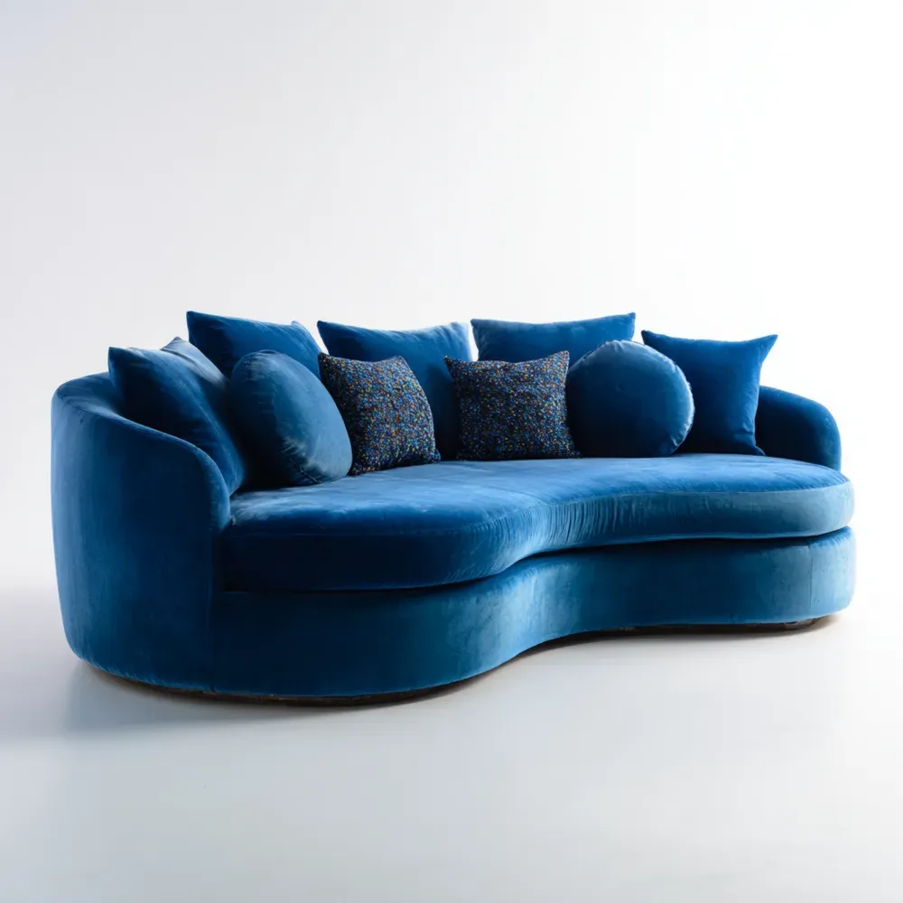 曲線ソファ ベルベット 230x95x85 cm - ブルー - 高級感あるデザイン