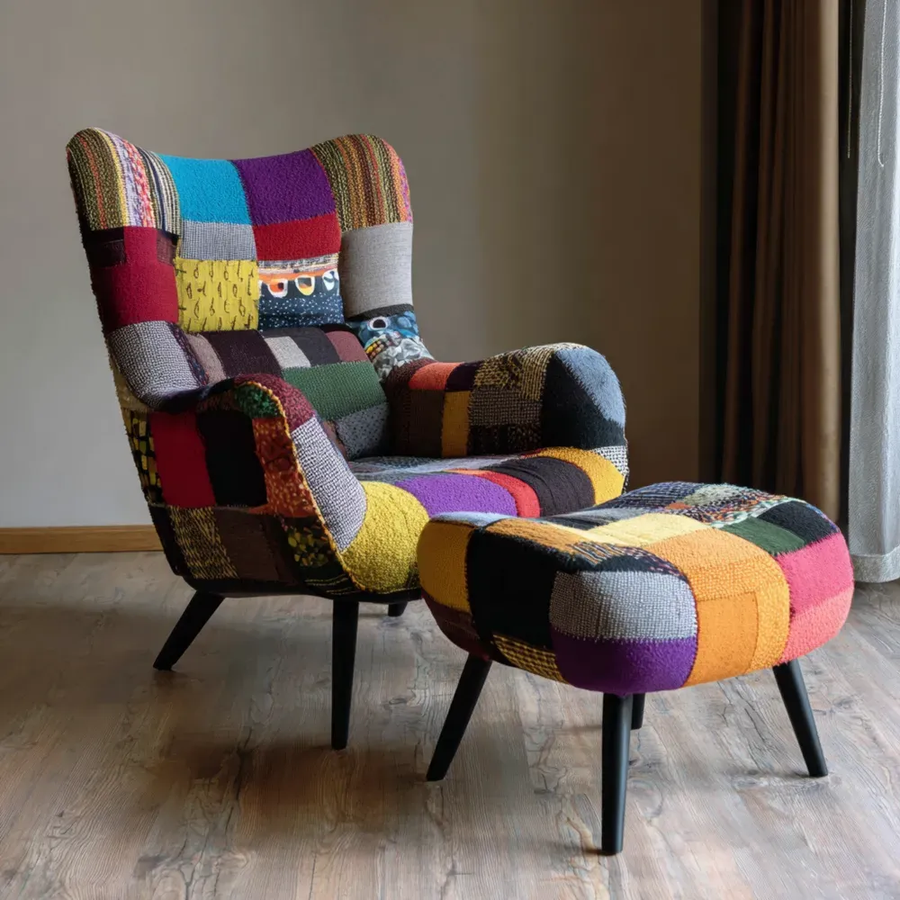 ラウンジチェア パッチワーク布製 70x80x100 cm – マルチカラー – レトロデザイン