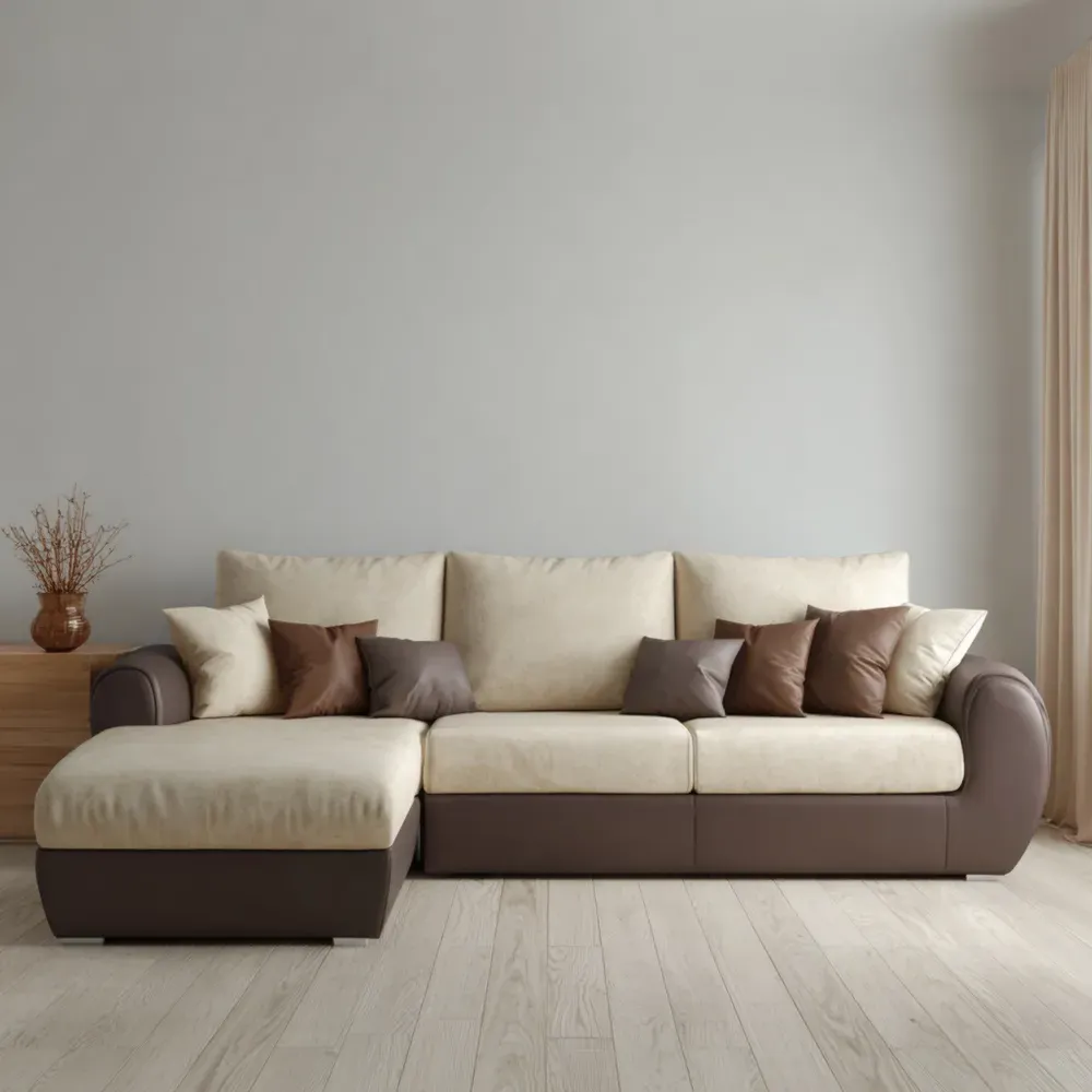 モダンソファ 布製 300x90x100cm - ベージュ/ブラウン - L字型デザイン