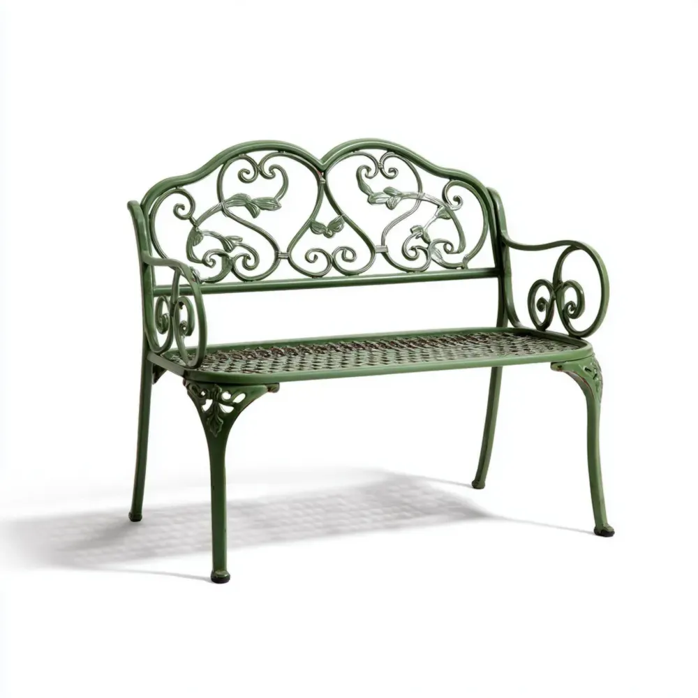 ガーデンベンチ アルミ鋳造 120x50x80 cm – グリーン – クラシックデザイン