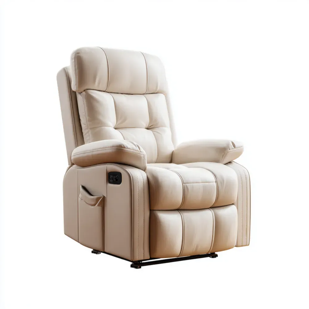 リクライニングチェア 合成革 95x90x100 cm - ベージュ - 収納ポケット付き