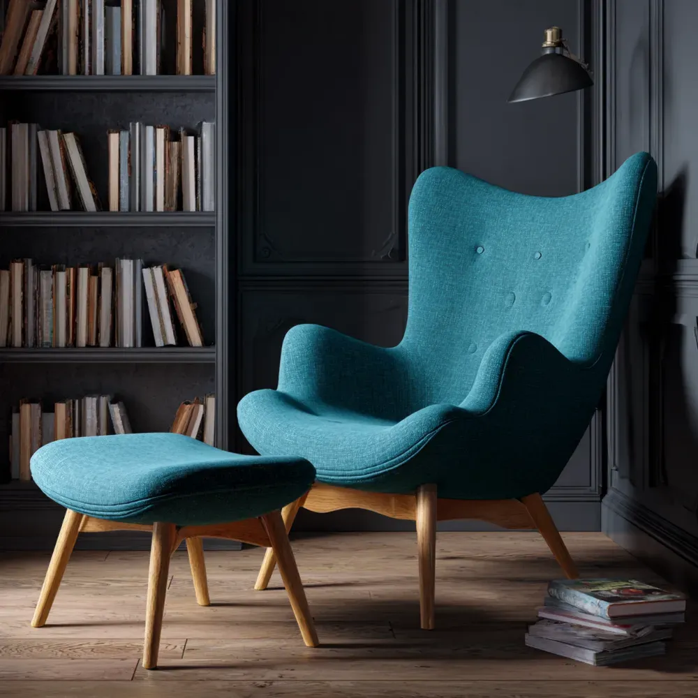 ラウンジチェアセット 布張り 80x70x100 cm – ターコイズブルー – 近代的デザイン