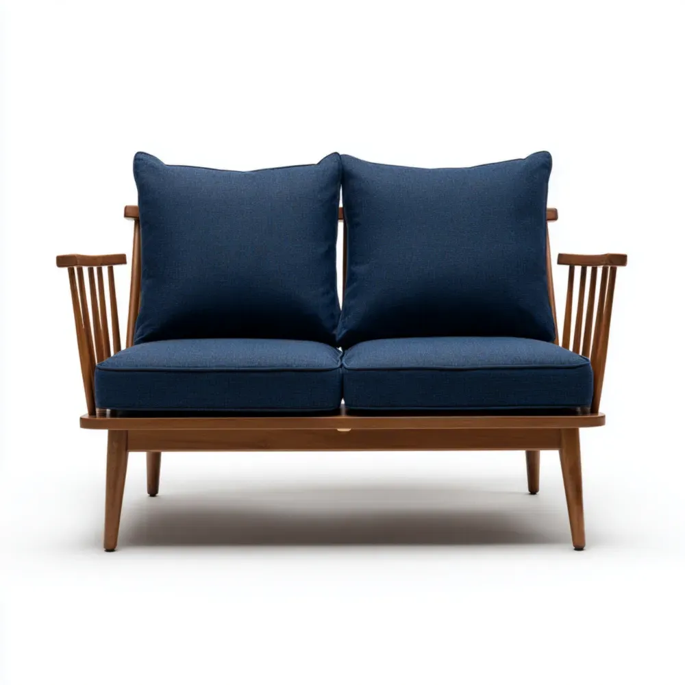 2人掛けソファ ウッドフレーム 120x75x80 cm – ネイビーブルー – ミッドセンチュリーモダン