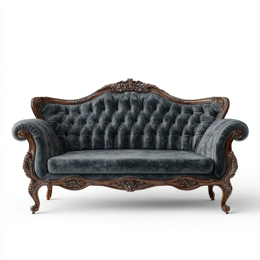 2人掛けソファ 150cm x 90cm x 100cm ベルベット 木製フレーム - ダークグレー クラシックスタイル