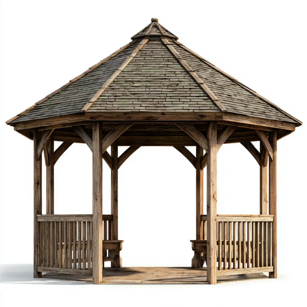 ガゼボ 木製 3.5m x 3.5m x 3m 八角形 ナチュラルウッド