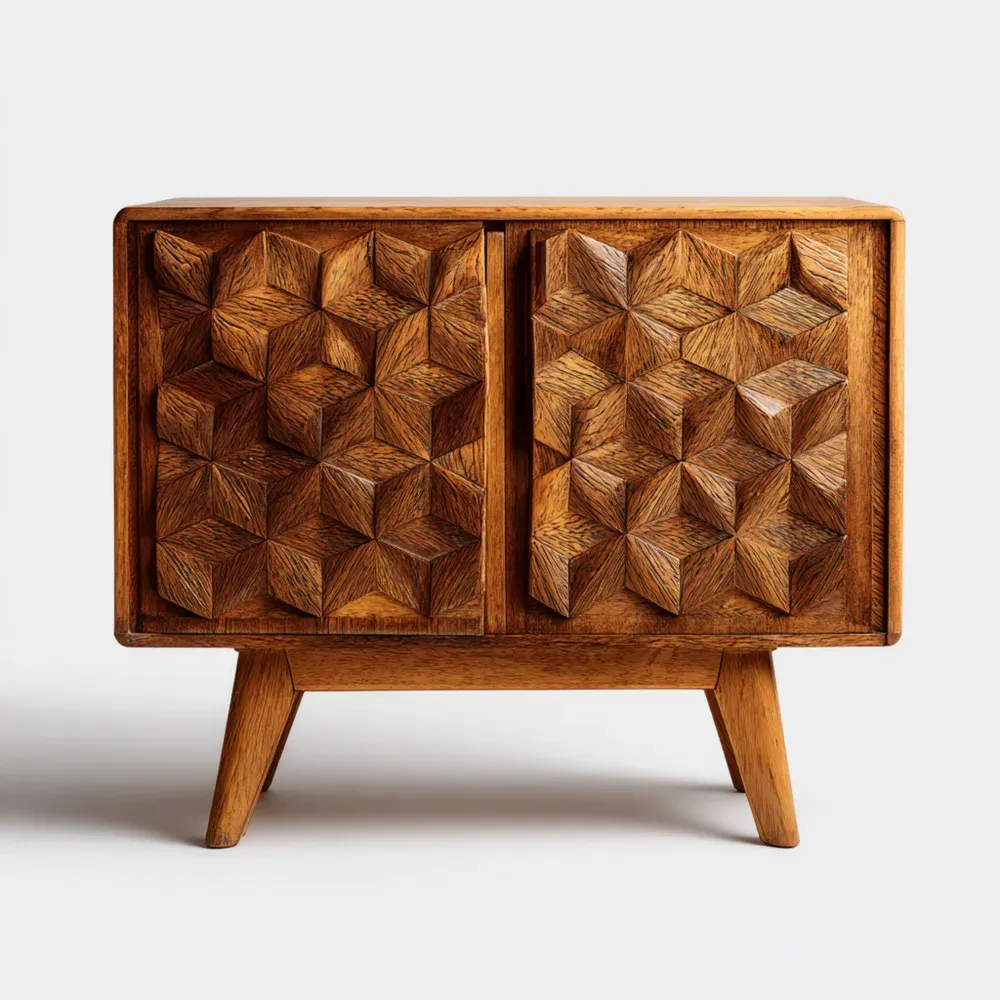 木製キャビネット 手彫りデザイン 85x40x75 cm - 自然色