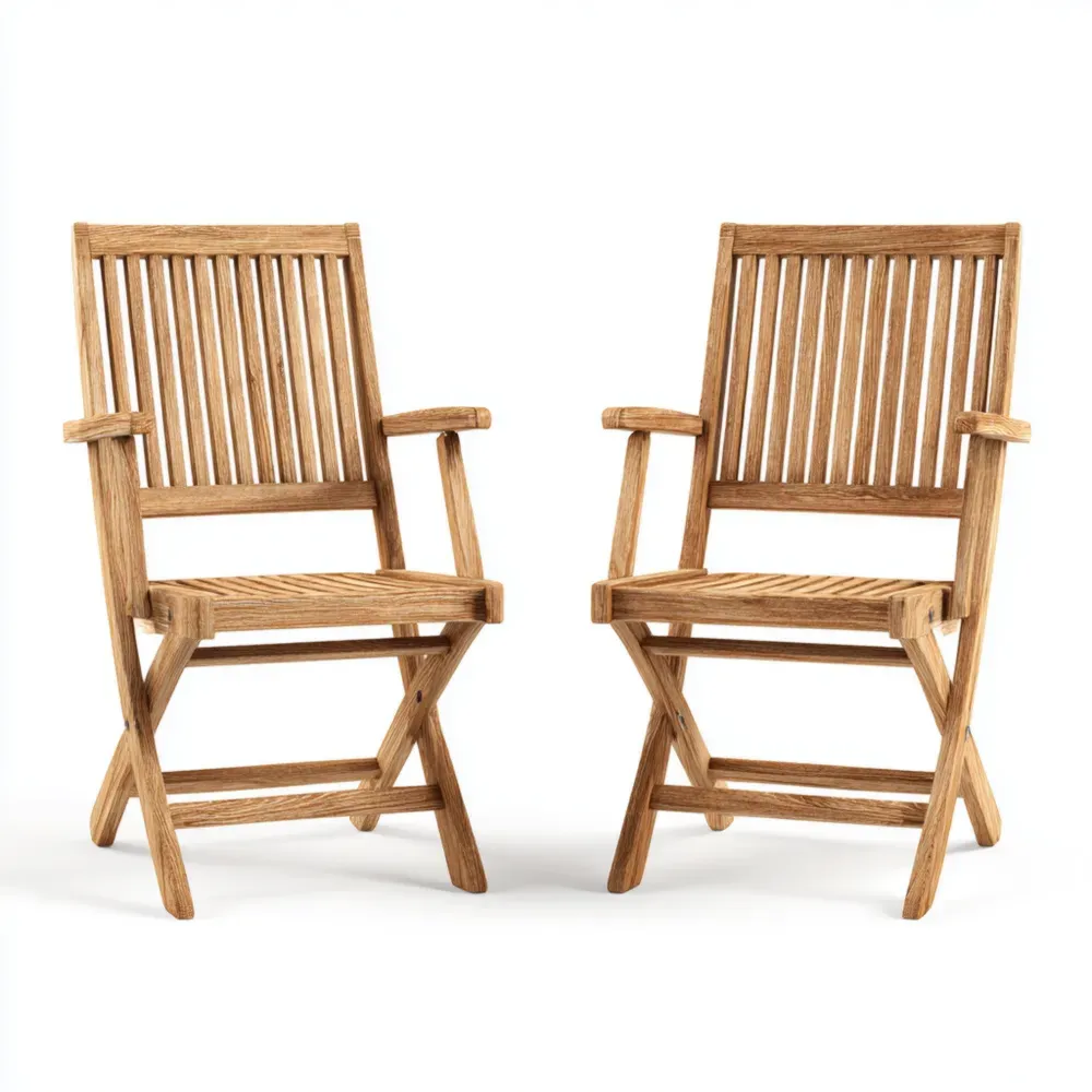 屋外用ダイニングチェア 45x55x90 cm - 天然木製 ナチュラルブラウン - 折りたたみ式