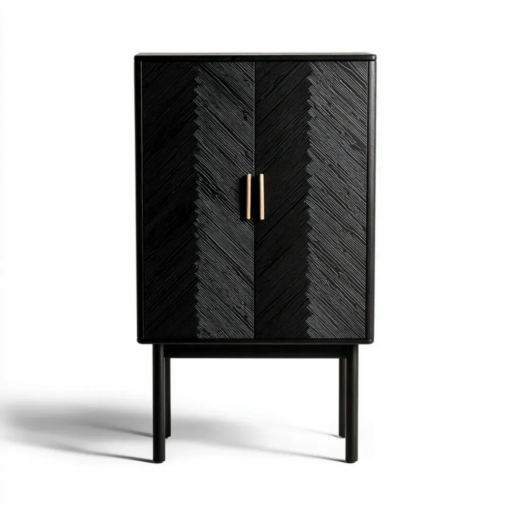 収納キャビネット 木製 80x40x120 cm - ブラック - モダンデザイン