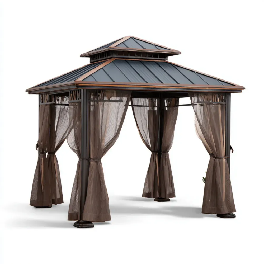 ガゼボ アルミニウム製 300x300x260 cm - ブラウン - 二層屋根デザイン