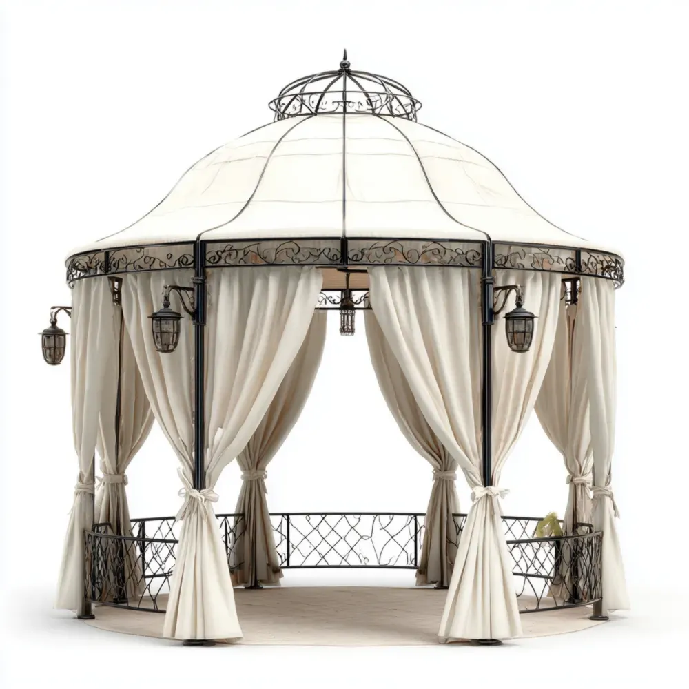 ガゼボ スチールフレーム 直径3m x 高さ2.7m アイボリー 防水カーテン付き