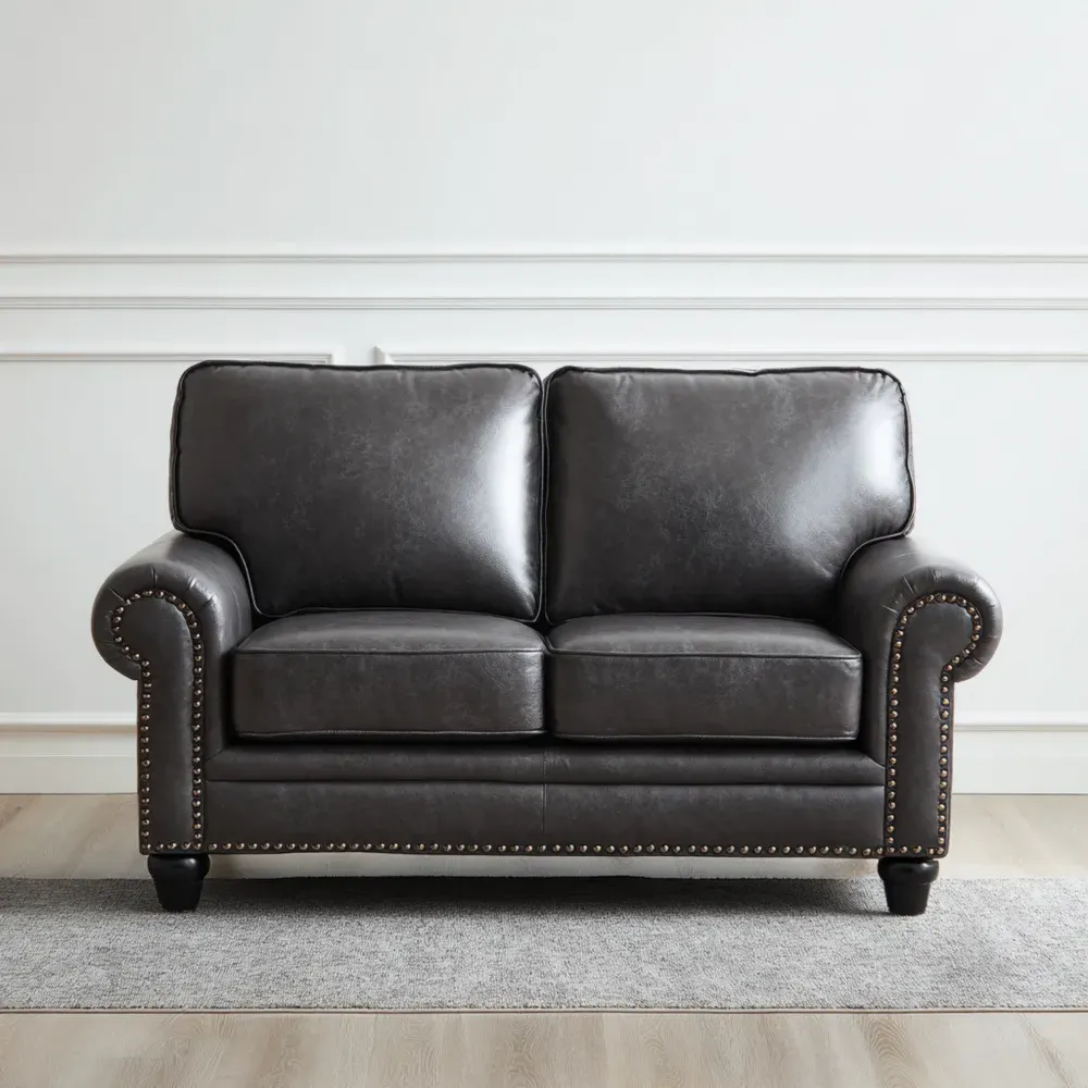 2人用ソファ 人工革 150x85x90 cm – ダークグレー – クラシックデザイン