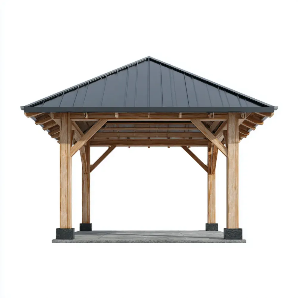 ガゼボ 木製 340x340x270 cm - 自然色 - 屋外用