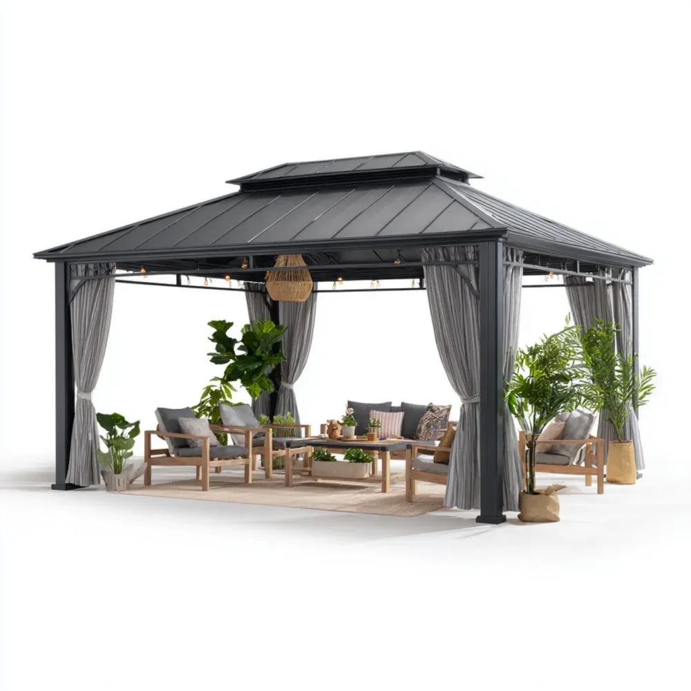 アルミニウムガゼボ 防水カーテン付き 400x300x270 cm - モダンアウトドアデザイン