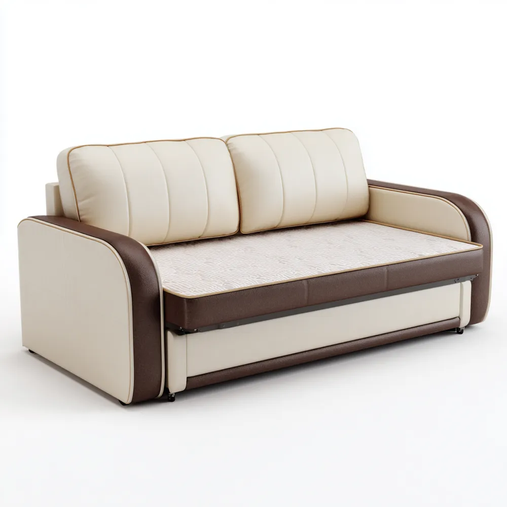3人掛けソファ 合成皮革 190x90x85 cm – ベージュ/ブラウン – モダンデザイン