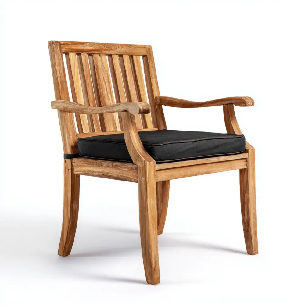 ガーデンダイニングチェア チーク材 60x58x90cm - ブラッククッション付き - ナチュラルデザイン