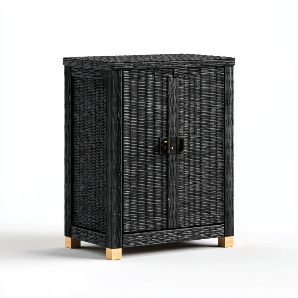 屋外収納キャビネット 人工ラタン ブラック 95x60x40 cm 防水-Vintagehomeeu