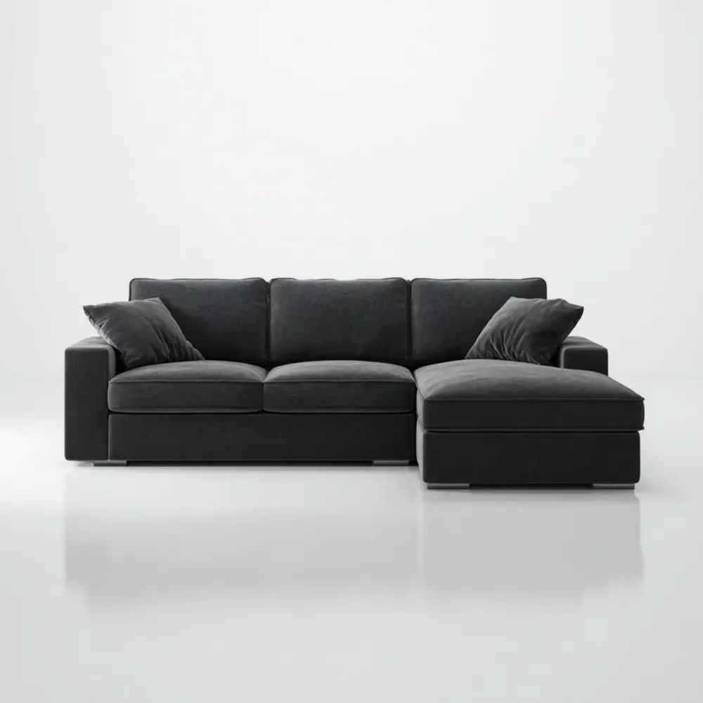 コーナーソファ ファブリックカバーリング 230x90x70 cm - ブラック - モダンデザイン-Vintagehomeeu