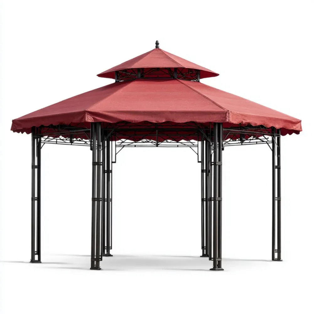 ガゼボ 金属製フレーム 直径3.5m x 高さ2.7m レッド 防水布屋根-Vintagehomeeu