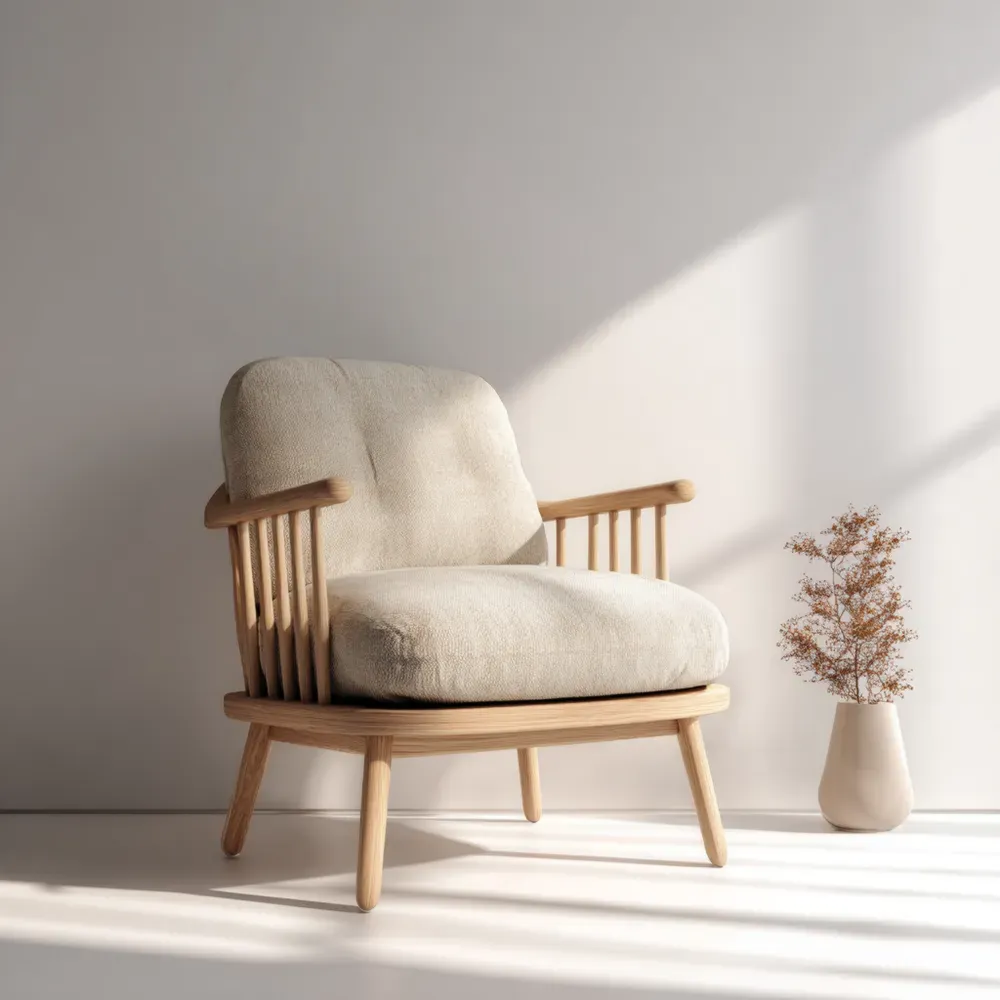 アームチェア 布製クッションオーク材 72x75x80 cm – ナチュラル – 北欧デザイン-Vintagehomeeu