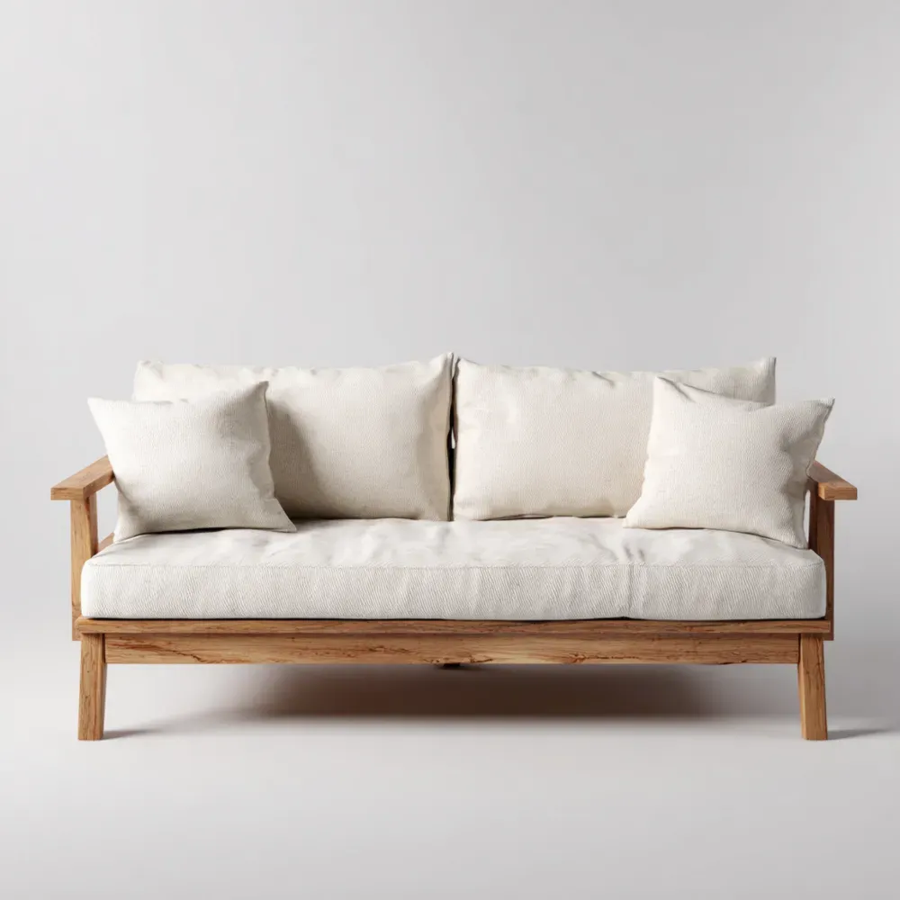 ソファセット 木製フレーム 200x85x75 cm – クリーム色 – ミニマルデザイン-Vintagehomeeu