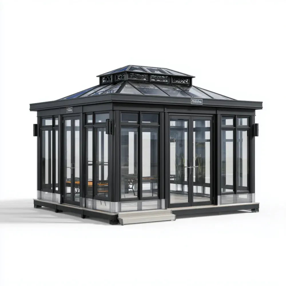 ガゼボ アルミニウムフレーム 300x300x250 cm – ブラック – モダンデザイン-Vintagehomeeu