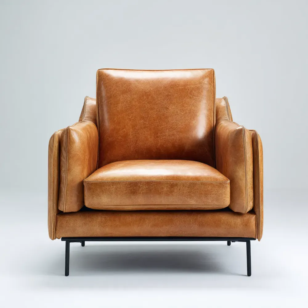 アームチェア 本革 85x90x75 cm – ブラウン – ミッドセンチュリーモダン-Vintagehomeeu