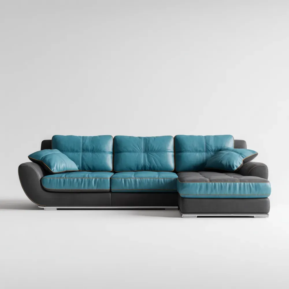 コーナーソファセット レザー 210x85x95 cm – ブルー/ブラック – モダンデザイン-Vintagehomeeu