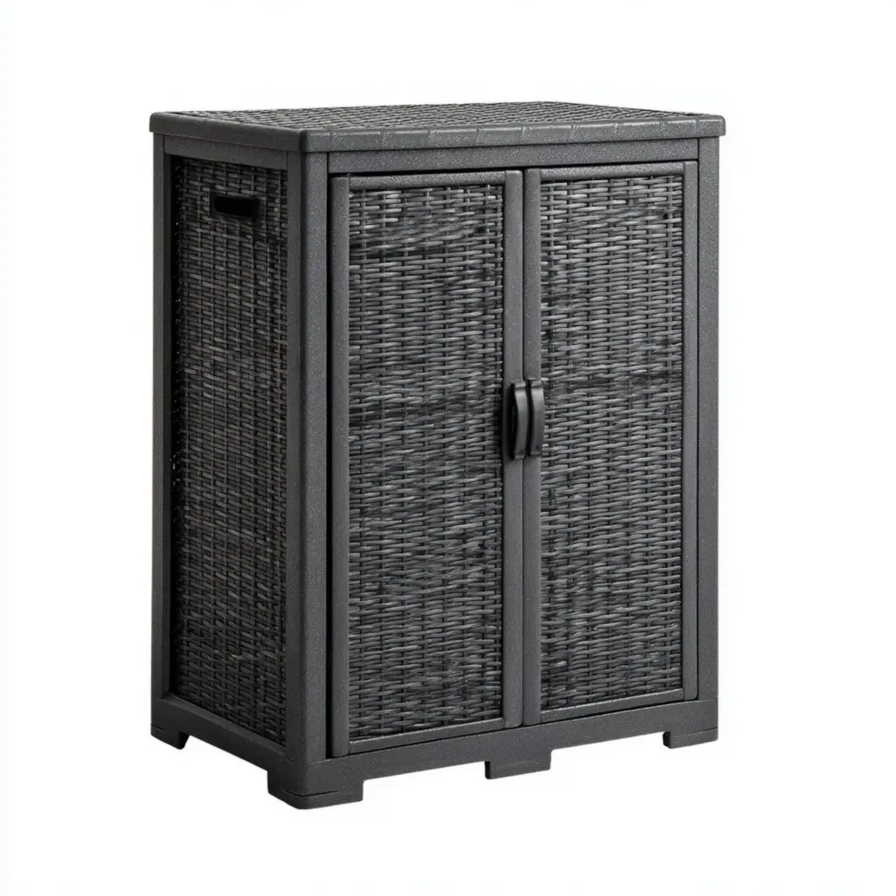 屋外キャビネット ラタン 65x45x90 cm – ダークグレー – 防水デザイン