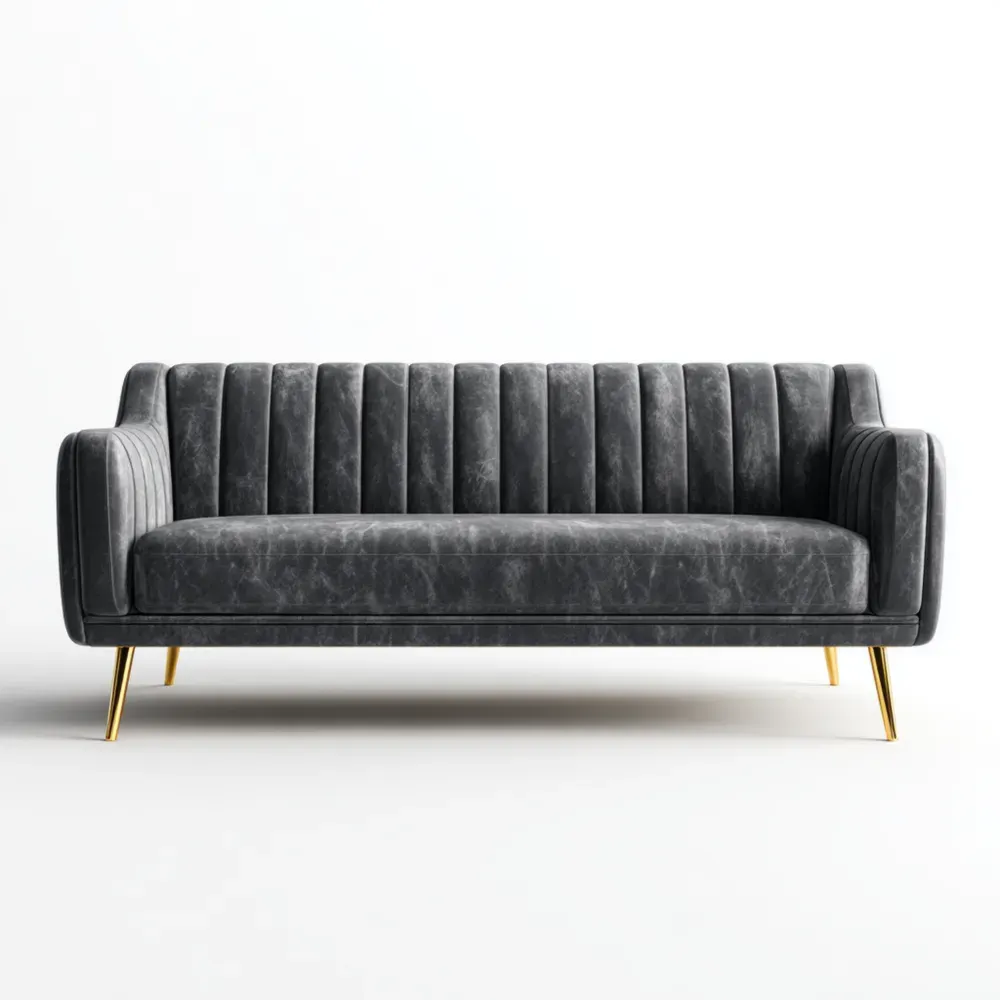 三人掛けソファ 合成革 210x85x75 cm – グレー – モダンデザイン