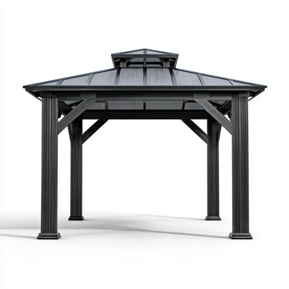 ガーデンガゼボ アルミニウム 3x4x2.7m - ブラック - UV保護付き