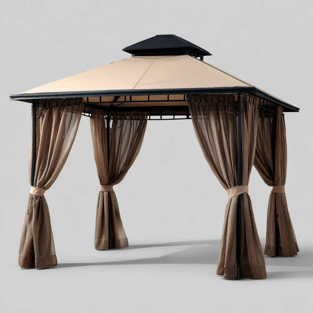 アルミ製ガゼボ 防水キャノピー 300x300x260 cm - ベージュ/ブラウン - 庭用