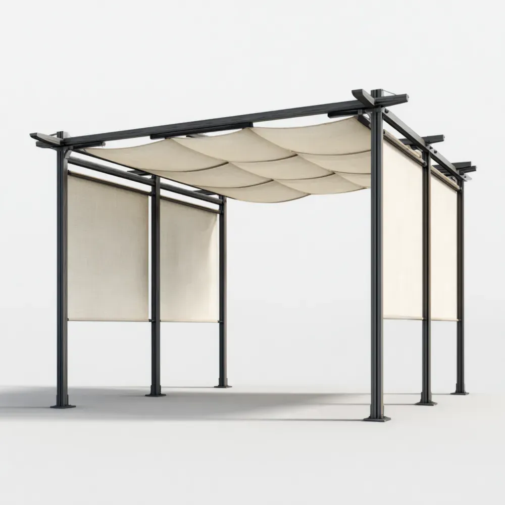 アルミニウムガゼボ 防水キャンバス 300cm x 400cm x 250cm - ベージュ - モダンデザイン