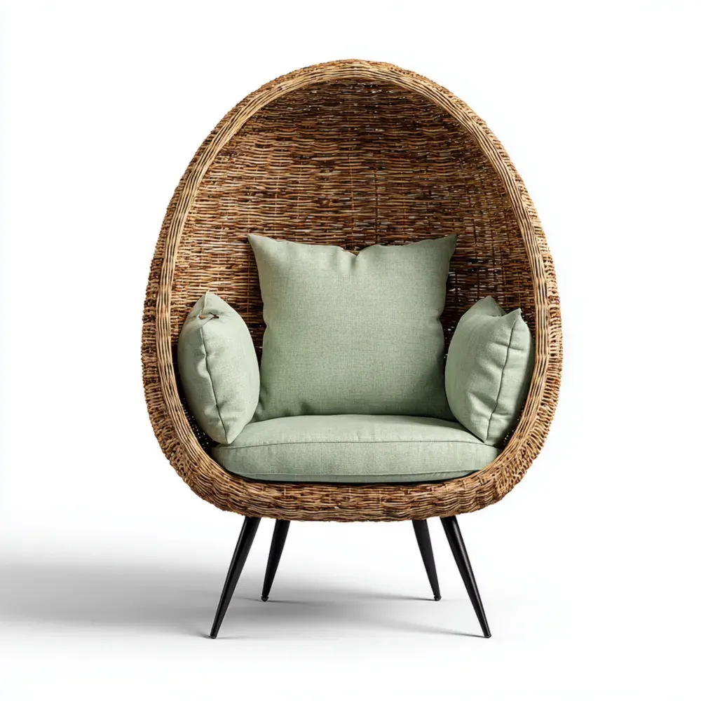 エッグチェア 籐 90x85x150 cm – グリーン – 屋内外用