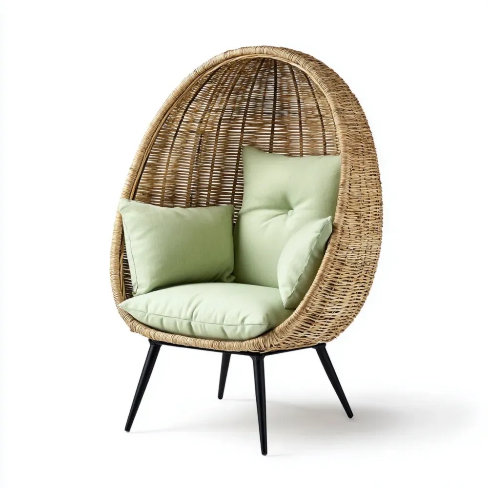 籐エッグチェア クッション付き 72x105x90 cm - ナチュラル/ソフトグリーン