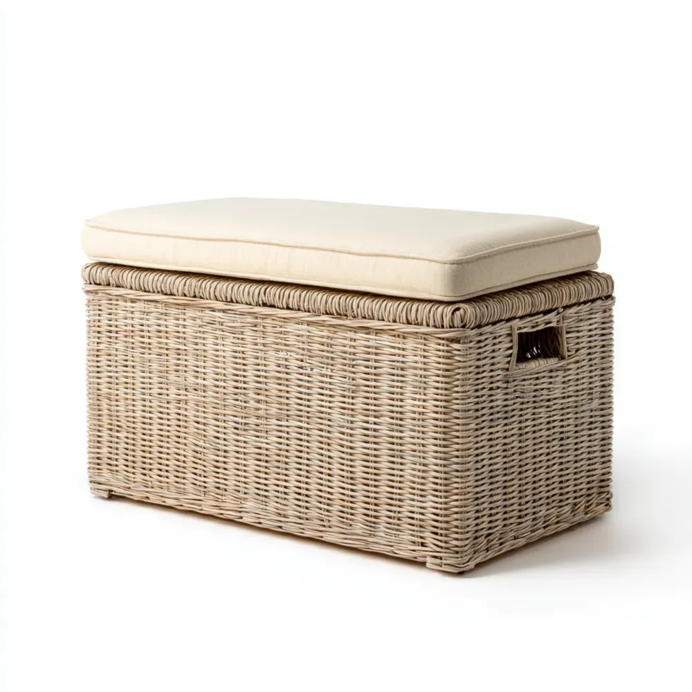 屋外収納ボックス ラタン風 120x60x45 cm - ベージュクッション付き