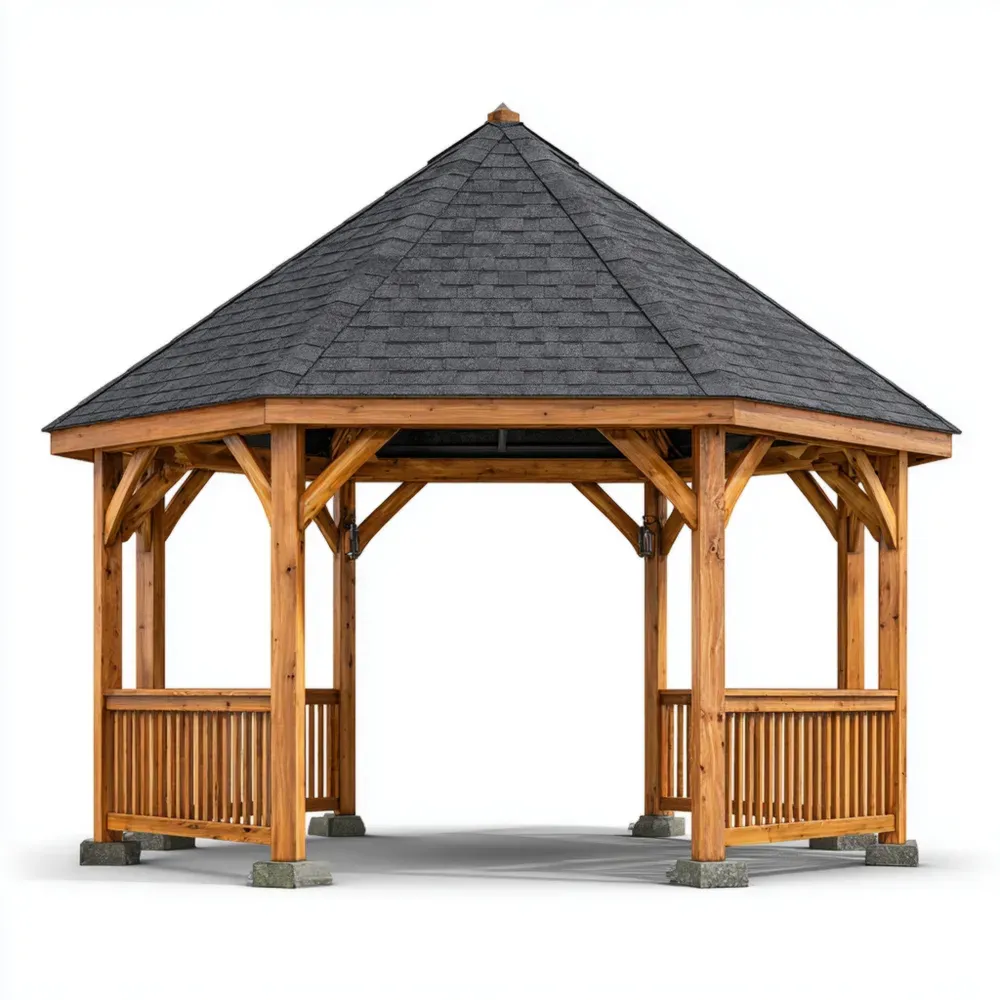 ガゼボ 木製 350x350x300 cm – ナチュラル仕上げ – アウトドア用