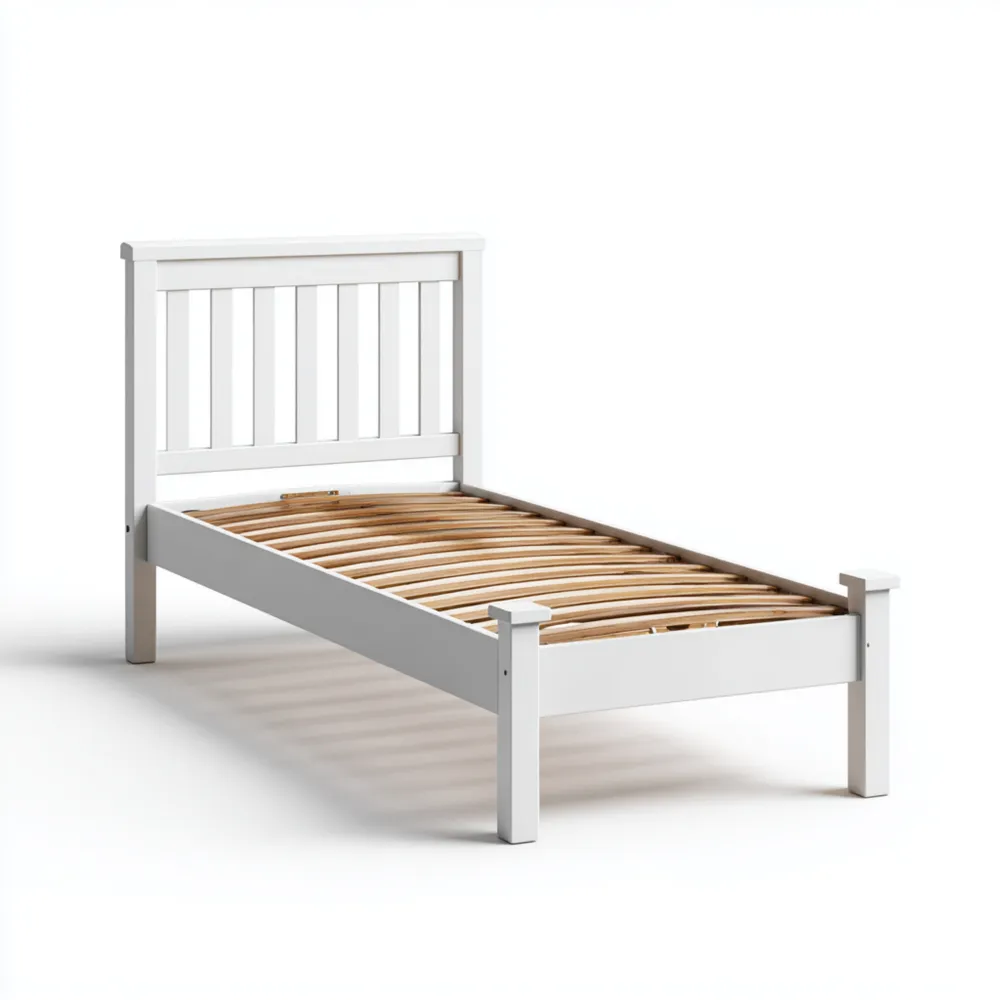 シングルベッドフレーム 木製 200x90x80 cm – ホワイト – クラシックデザイン