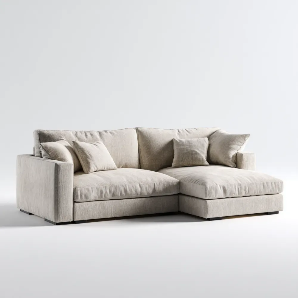 コーナーソファ 布製 250x90x150 cm – ベージュ – モダンデザイン