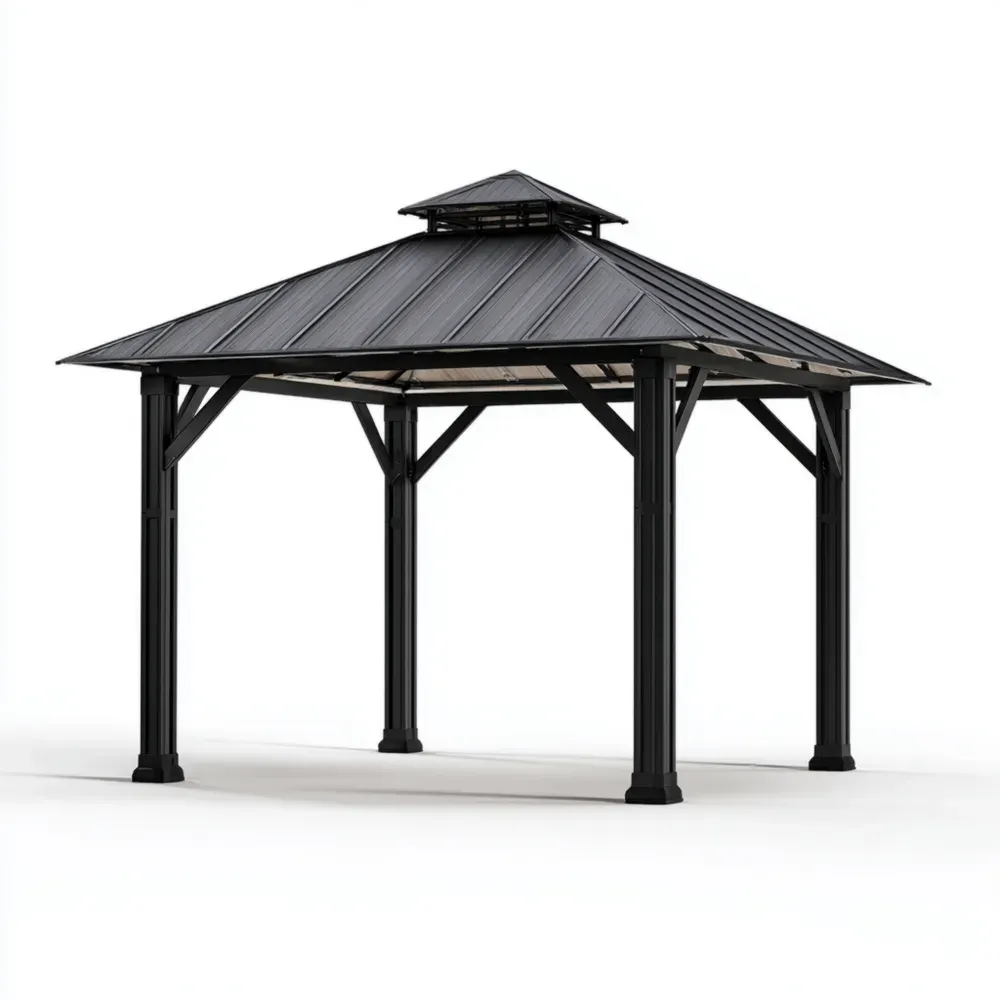 ガゼボ アルミニウム 3x3x2.7m – ブラック – 屋外用