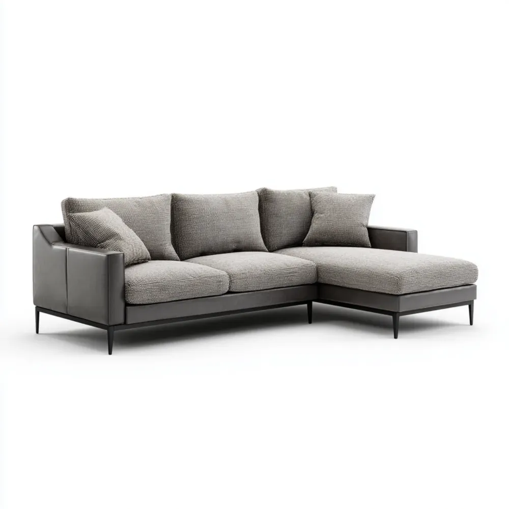 セクショナルソファ 合成皮革ファブリック 280x85x160 cm – グレー － 現代デザイン