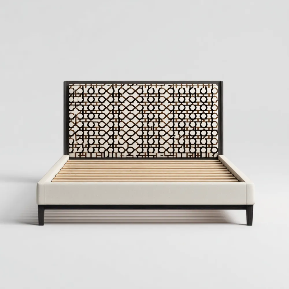 ダブルベッドフレーム 木製格子 200x160x100 cm - ホワイト/ブラック - モダンデザイン