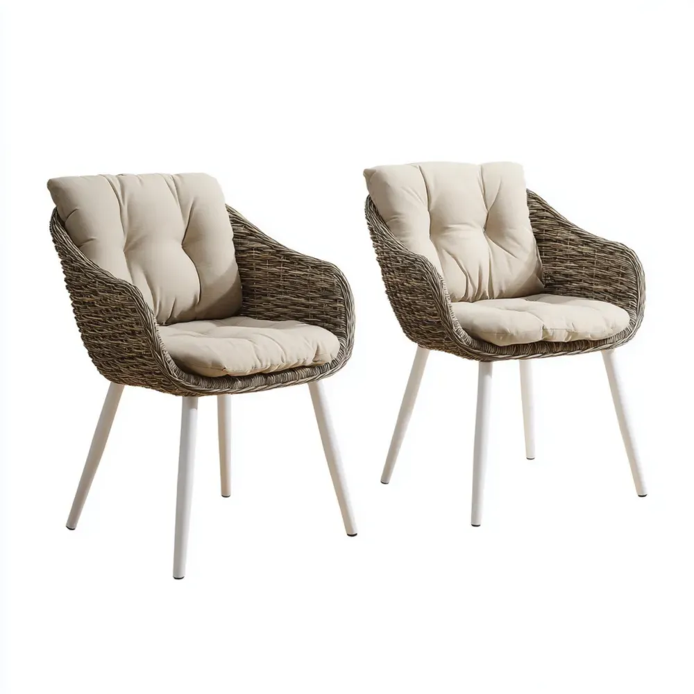 ガーデンチェア ラタン風クッション付き 60x58x85 cm – ベージュ – 屋外用